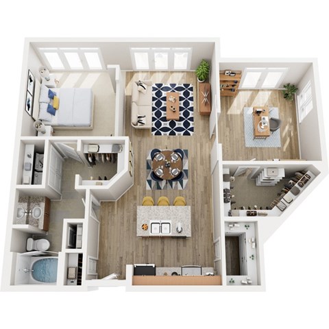 Floor plan for 1 bed, 1 bath, 1022 sqft